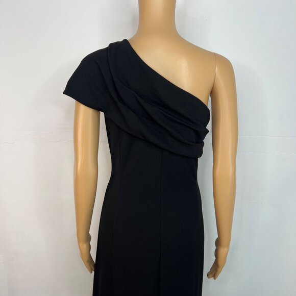 Adrianna Papell Crepe One Shoulder Maxi Gown Size 18 Black Stretch Dress - Picture 10 of 11